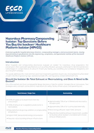 Hazardous Pharmacy Compounding Isolator: Top Questions Before You Buy the Isoclean® Healthcare Platform Isolator (HPI-G3)